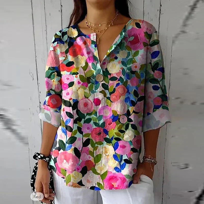 Blusa Donna in Tessuto Leggero Scollo a V Vestibilità Regular - Vesarelli