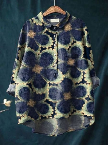Blusa Donna Stampa Botanica Stile Boho Manica Lunga - Vesarelli