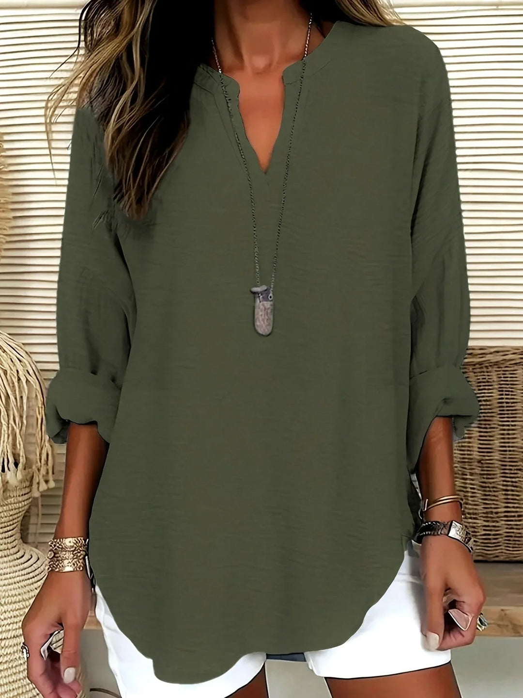 Blusa a V in tessuto leggero Donna | Vestibilità Morbida & Comfort Traspirante