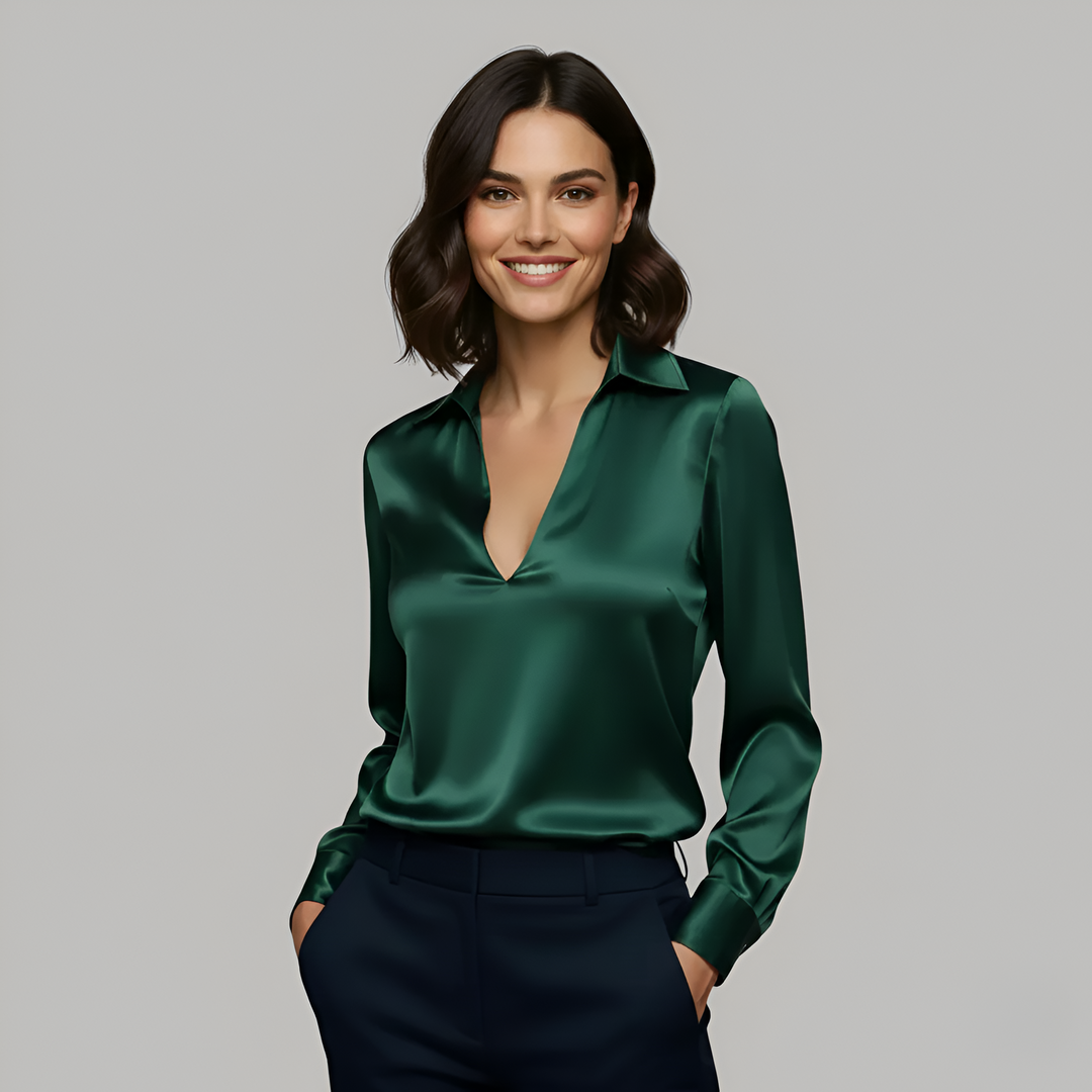 Blusa Donna Scollo a V Finitura Luminosa Linea Fluida - Vesarelli