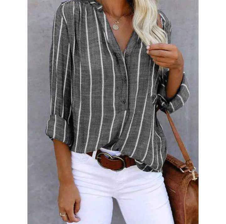 Blusa in Cotone Donna | Scollo a V valorizzante & Righe verticali slancianti