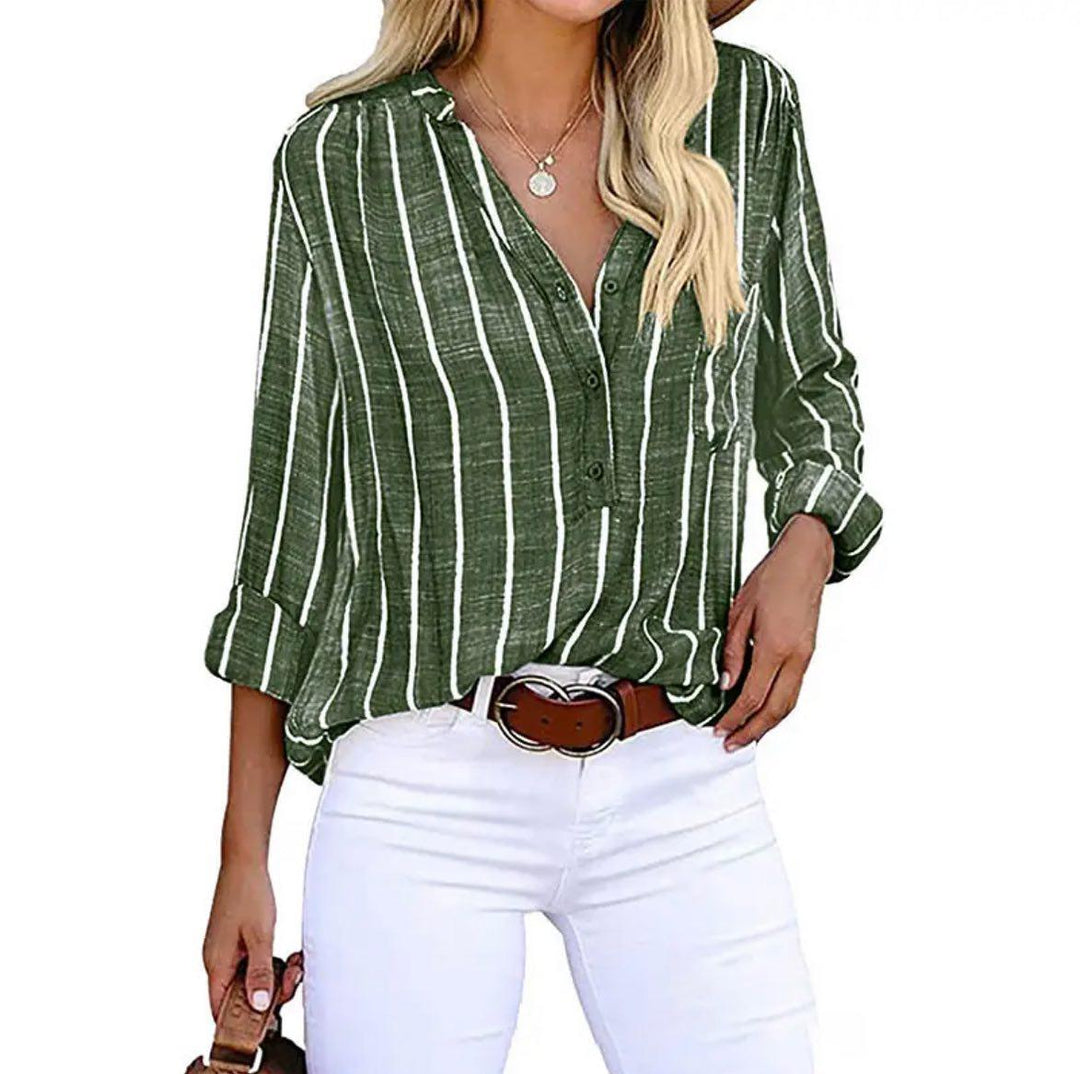 Blusa in Cotone Donna | Scollo a V valorizzante & Righe verticali slancianti