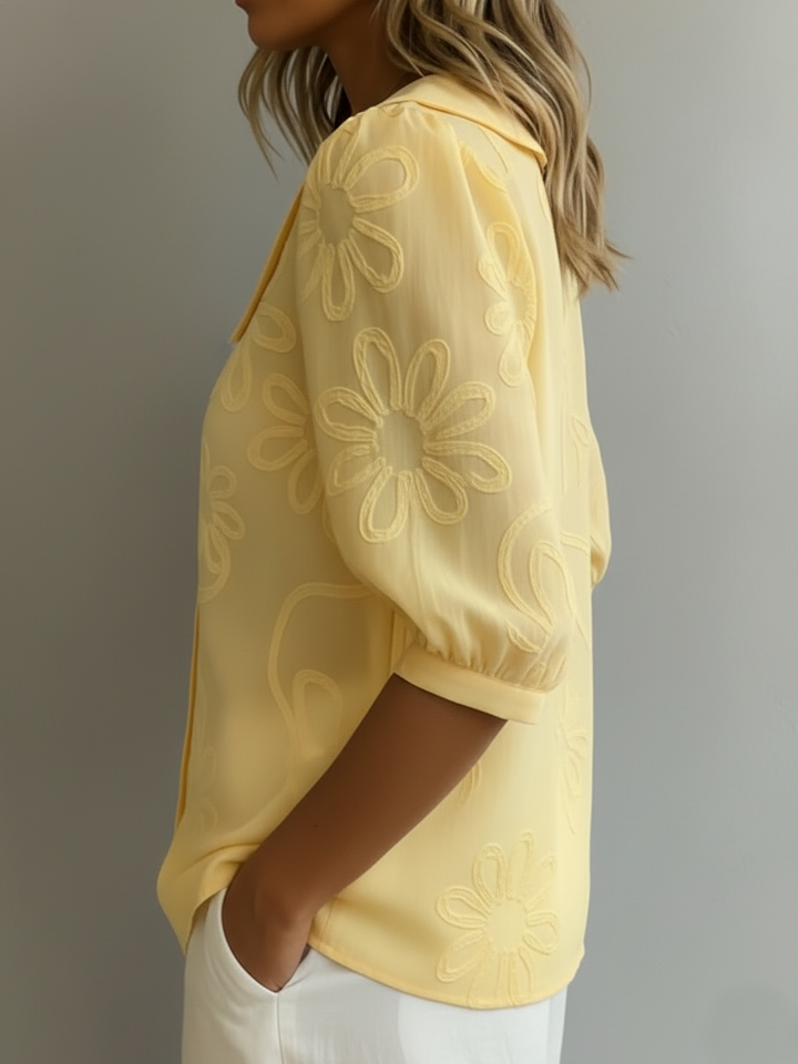 Blusa leggera floreale Donna | Colletto arrotondato & Stile romantico