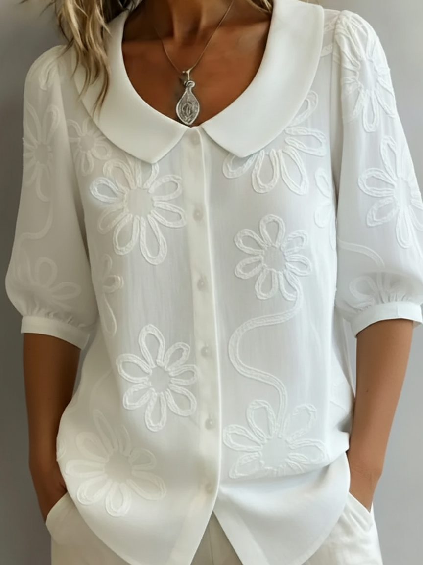 Blusa leggera floreale Donna | Colletto arrotondato & Stile romantico