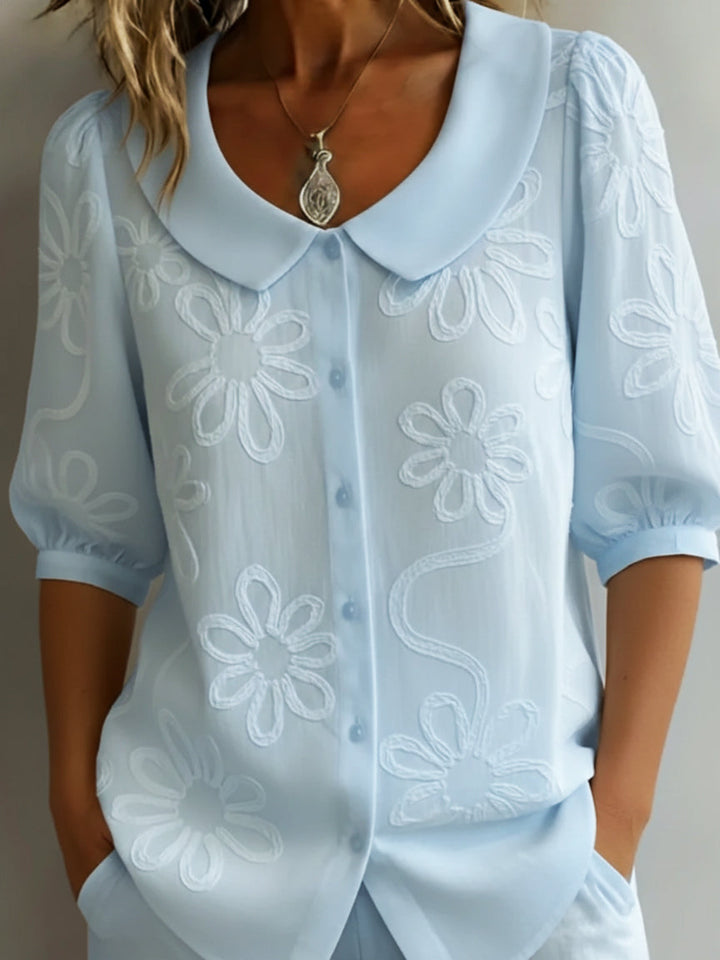 Blusa leggera floreale Donna | Colletto arrotondato & Stile romantico