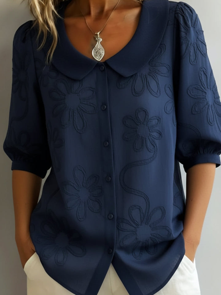 Blusa leggera floreale Donna | Colletto arrotondato & Stile romantico