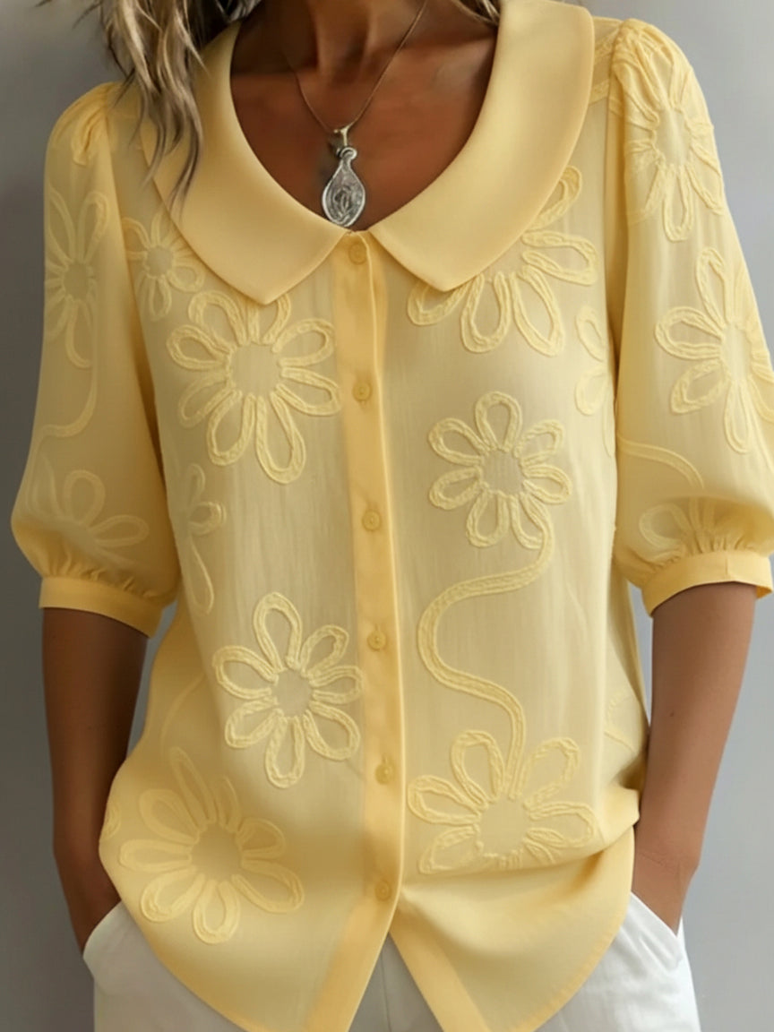 Blusa Donna Leggera Floreale Colletto Arrotondato Romantica - Vesarelli