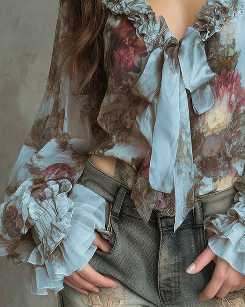 Blusa romantica Donna | Fiocco Frontale & Scollo a V Valorizzante