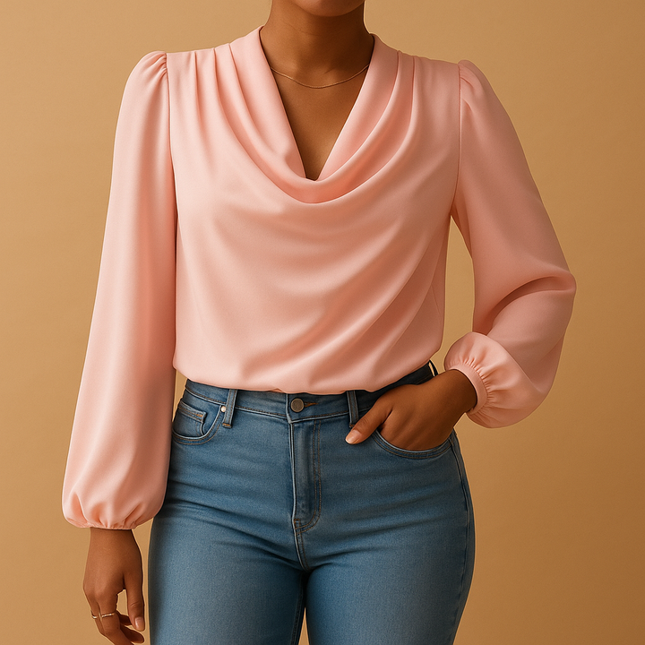 Blusa in chiffon arioso con scollo a V e maniche a sbuffo per donna | Yara 2
