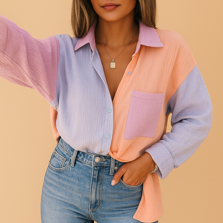 Blusa Donna Patchwork Tessuto Leggero Stile Arioso - Vesarelli