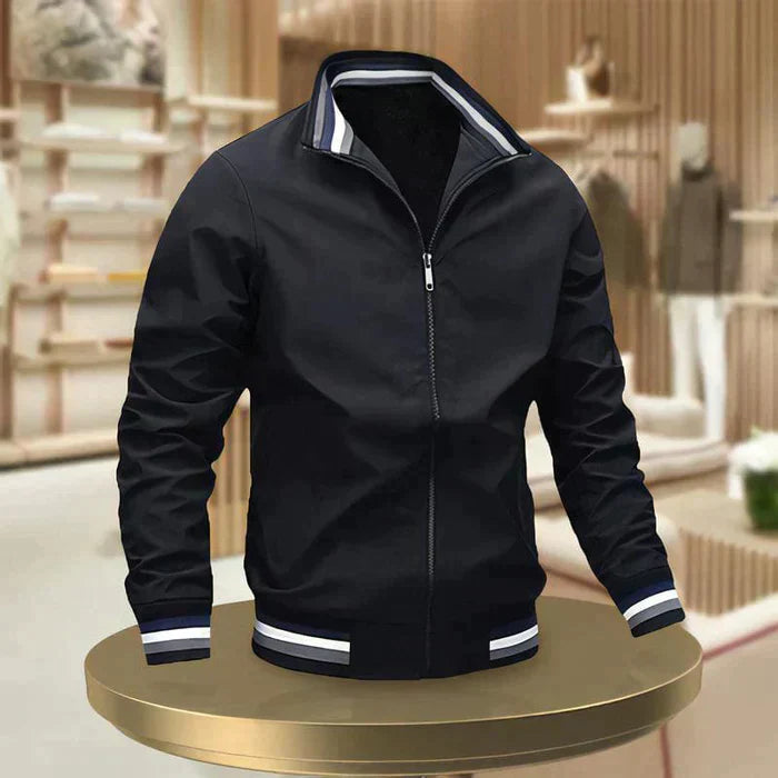 Bomber Giacca Uomo | Cerniera Integrale & Bordo a Righe Sportivo