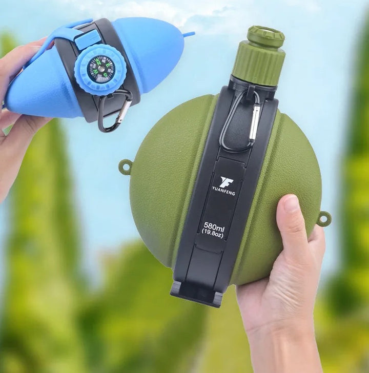 Borraccia pieghevole in silicone con bussola – Tazza di idratazione per campeggio all'aperto, escursionismo, pesca, picnic e viaggi ecosostenibili 1