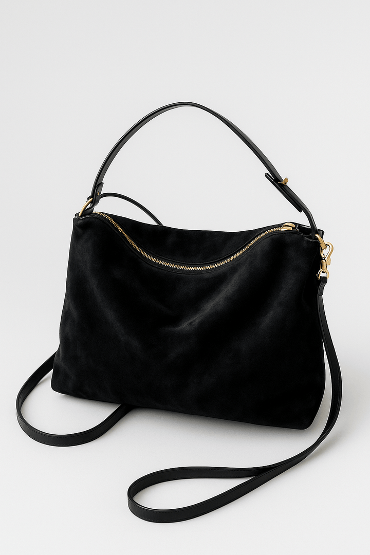 Borsa a Spalla in Pelle Scamosciata per Donna | Charisse Nero