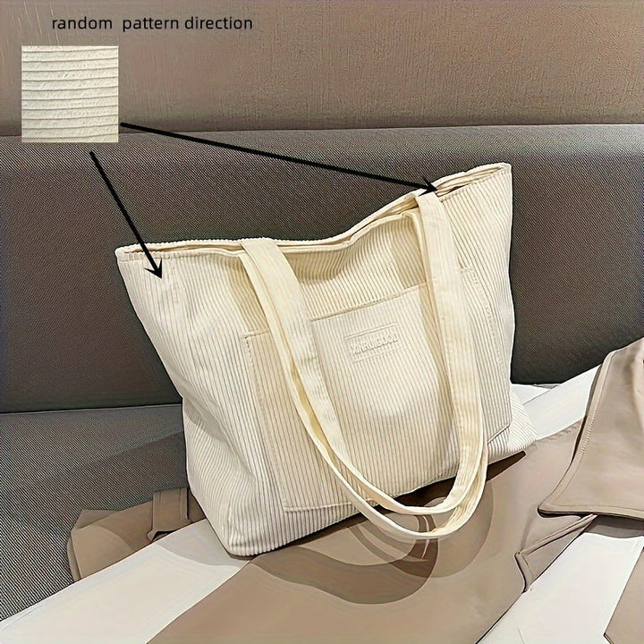 Borsa a mano da donna in velluto a coste elegante, versatile in pelle vegana 11