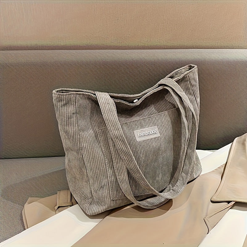 Borsa a mano da donna in velluto a coste elegante, versatile in pelle vegana 2