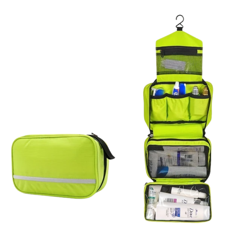 Borsa da Toilette Sospesa Compatta per Viaggi e Uso Quotidiano – Organizer Salvaspazio 25,5 x 15 x 10 cm in Tessuto Resistente 9