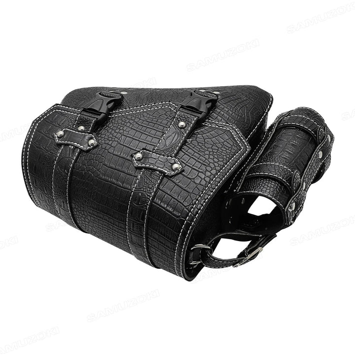 Borsa da sella universale per moto con motivo a coccodrillo – Borsa con fibbia in plastica nera per riporre oggetti sul lato sinistro/destro e organizzare gli attrezzi durante i viaggi 5