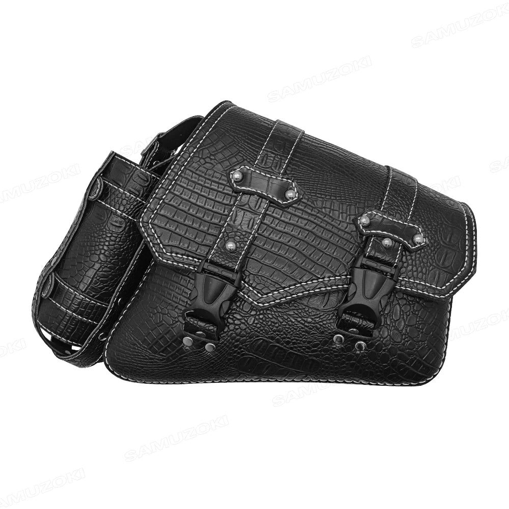 Borsa da sella universale per moto con motivo a coccodrillo – Borsa con fibbia in plastica nera per riporre oggetti sul lato sinistro/destro e organizzare gli attrezzi durante i viaggi 6