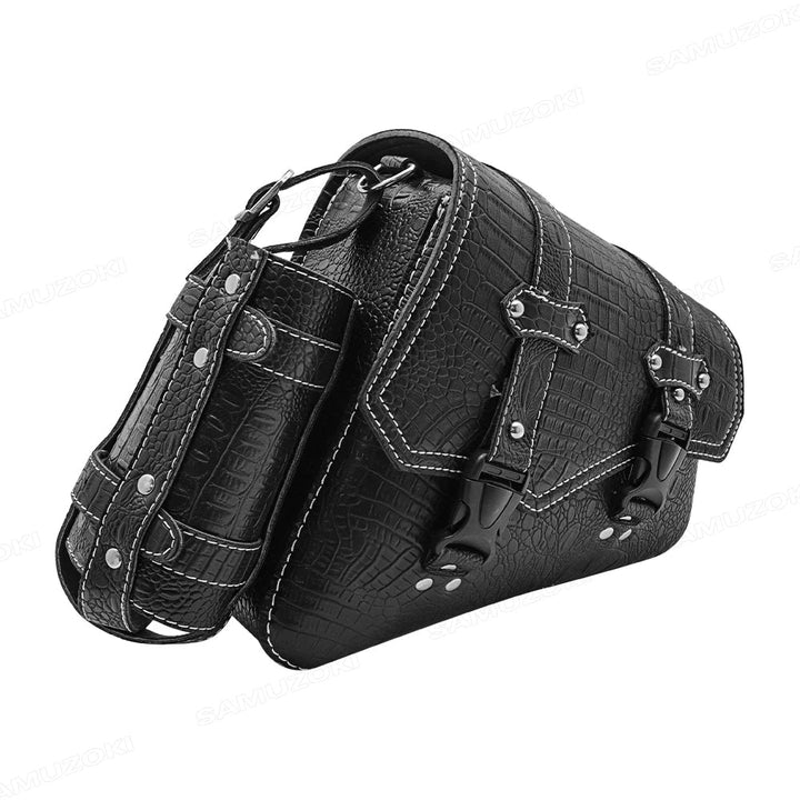 Borsa da sella universale per moto con motivo a coccodrillo – Borsa con fibbia in plastica nera per riporre oggetti sul lato sinistro/destro e organizzare gli attrezzi durante i viaggi 3