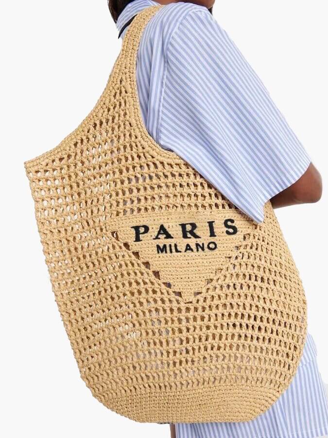 Borsa da spiaggia elegante da donna in paglia fatta a mano, design boho 1