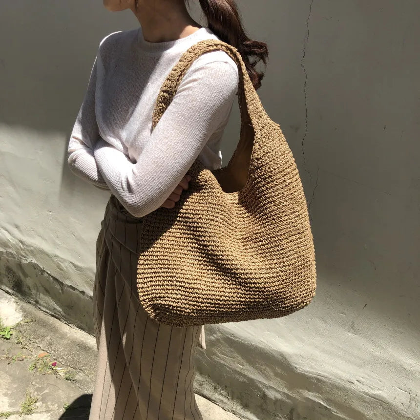 Borsa da spiaggia in paglia elegante da donna, grande capacità, in vimini 1