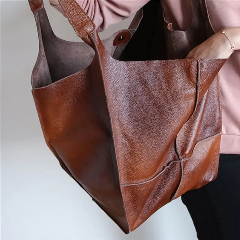 Borsa tote in pelle spaziosa da donna, design elegante, vera pelle 2