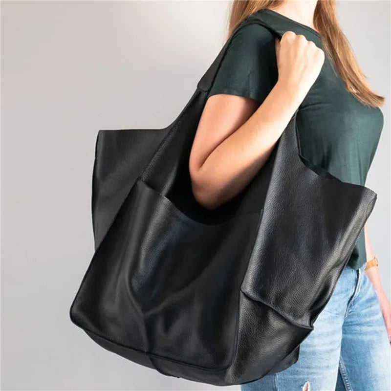 Borsa tote in pelle spaziosa da donna, design elegante, vera pelle 8