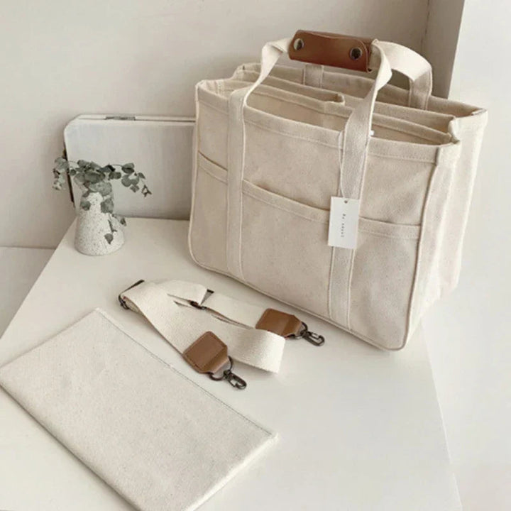 Borsa tote multifunzionale da donna in tela con scomparti multipli 2