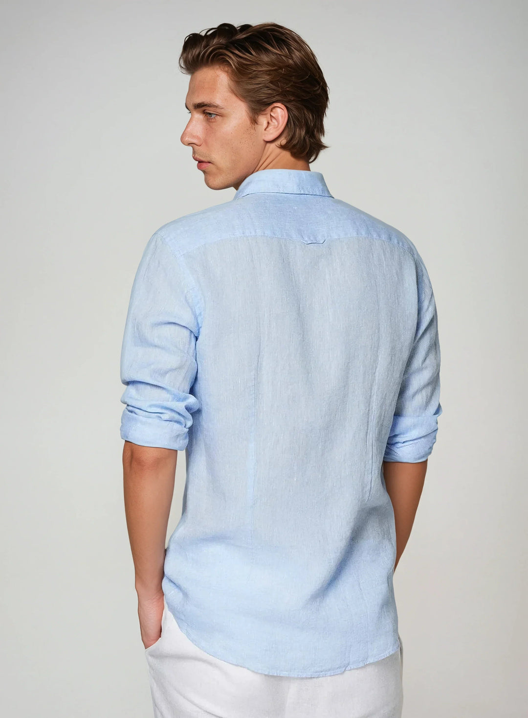 Breez | Uomo Camicia Lino Azzurra Casual