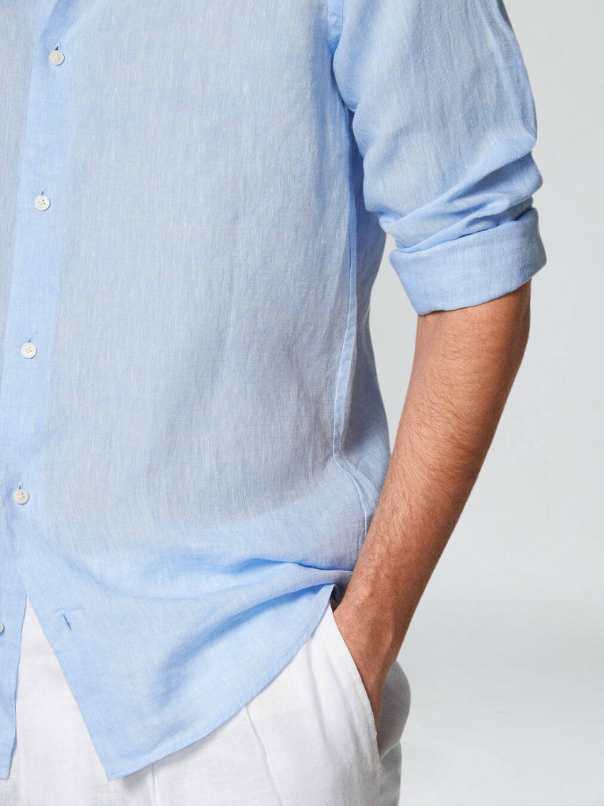 Breez | Uomo Camicia Lino Azzurra Casual