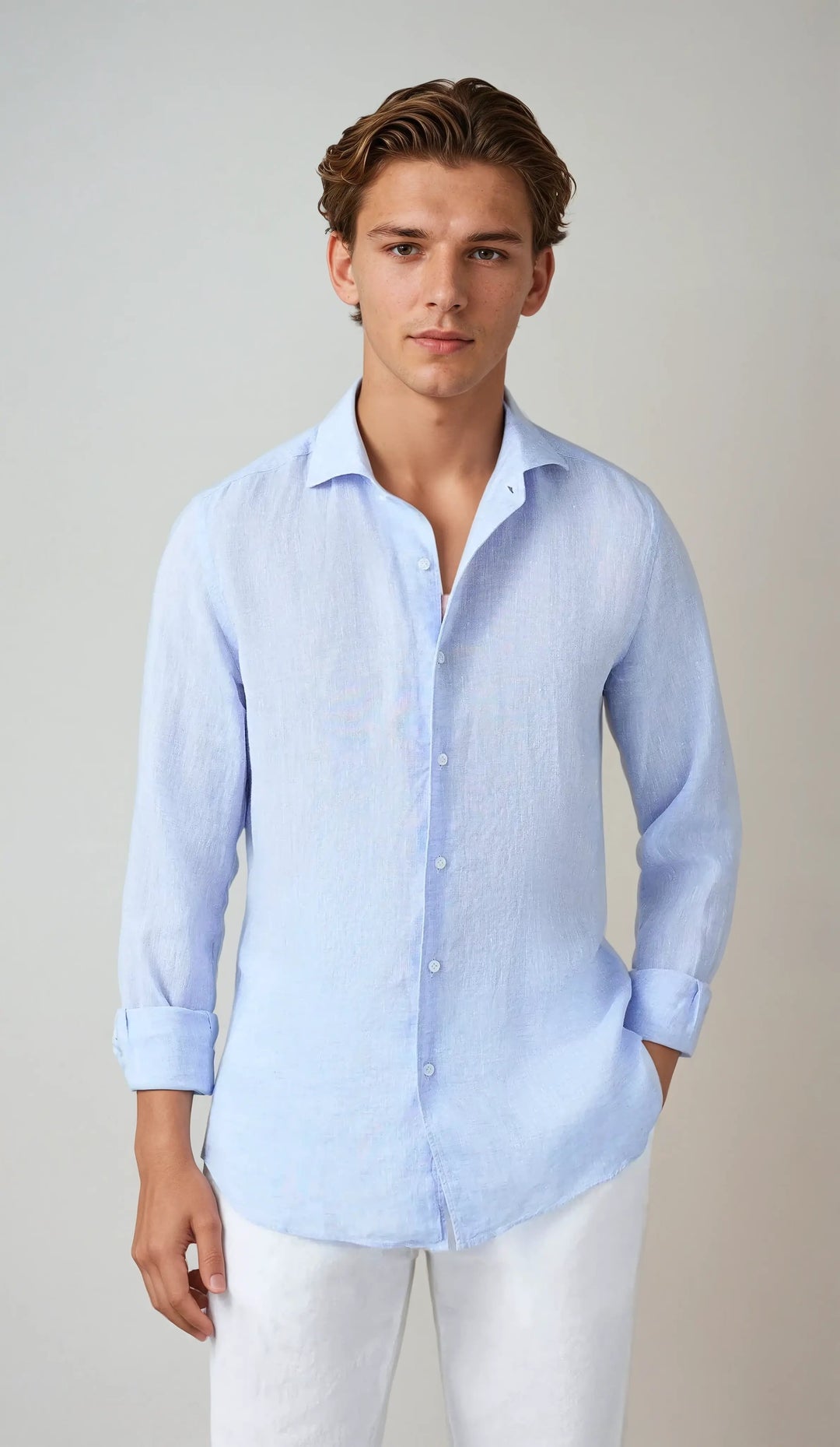 Breez | Uomo Camicia Lino Azzurra Casual