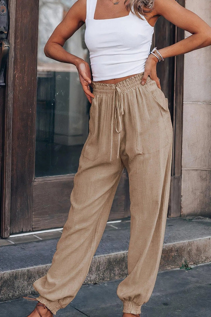 Pantaloni Uomo in Lino Leggeri Vestibilità Comoda Autunnale - Vesarelli