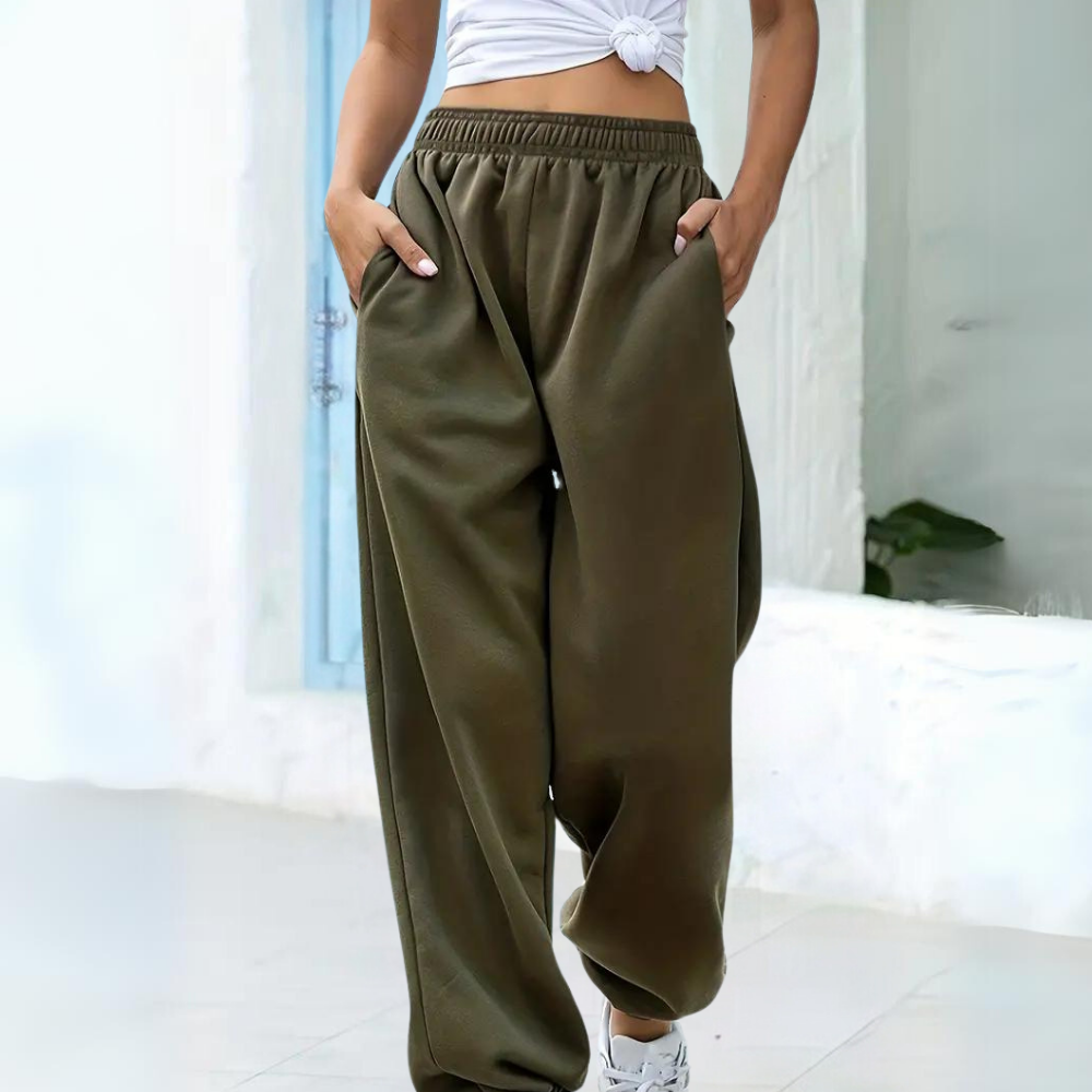Pantaloni Donna Joggers Cotone Vita Alta Vestibilità Larga