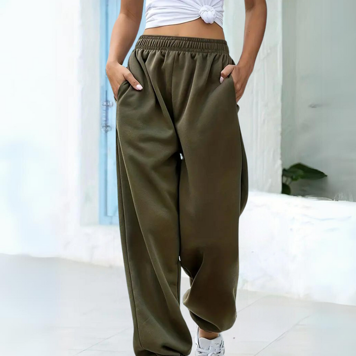 Pantaloni Donna Joggers Cotone Vita Alta Vestibilità Larga