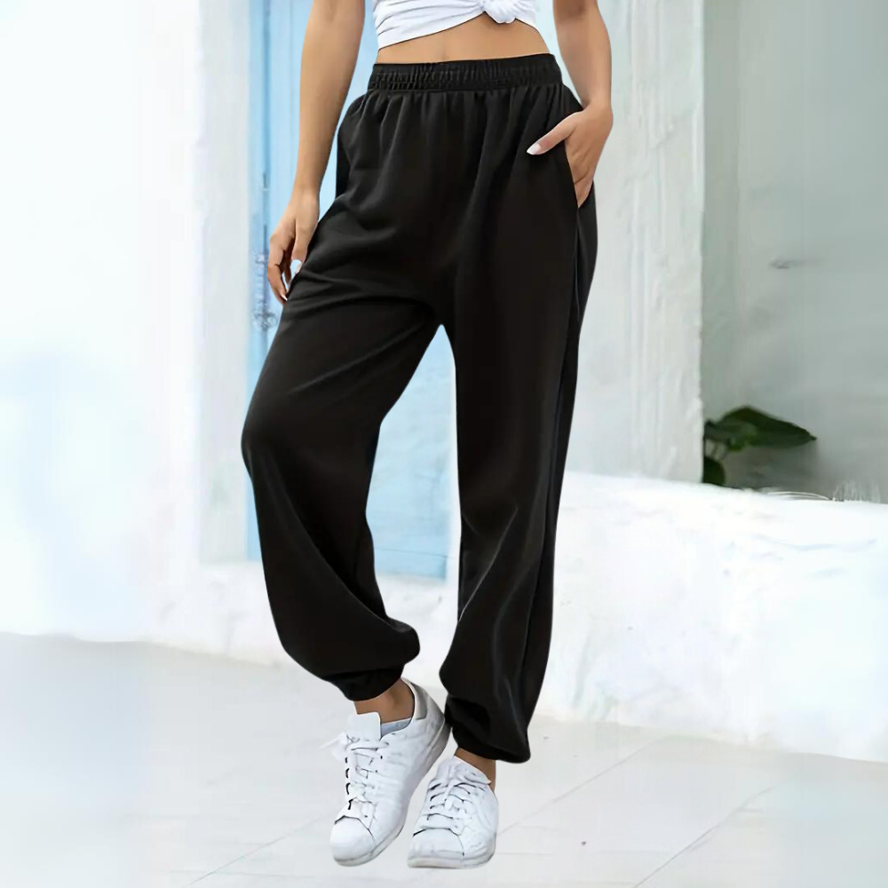 Pantaloni Donna Joggers Cotone Vita Alta Vestibilità Larga
