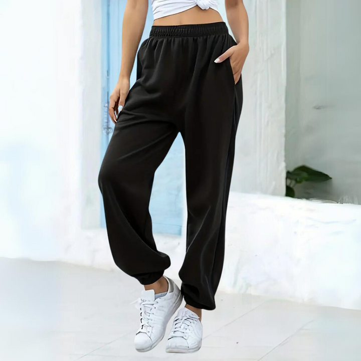 Pantaloni Donna Joggers Cotone Vita Alta Vestibilità Larga