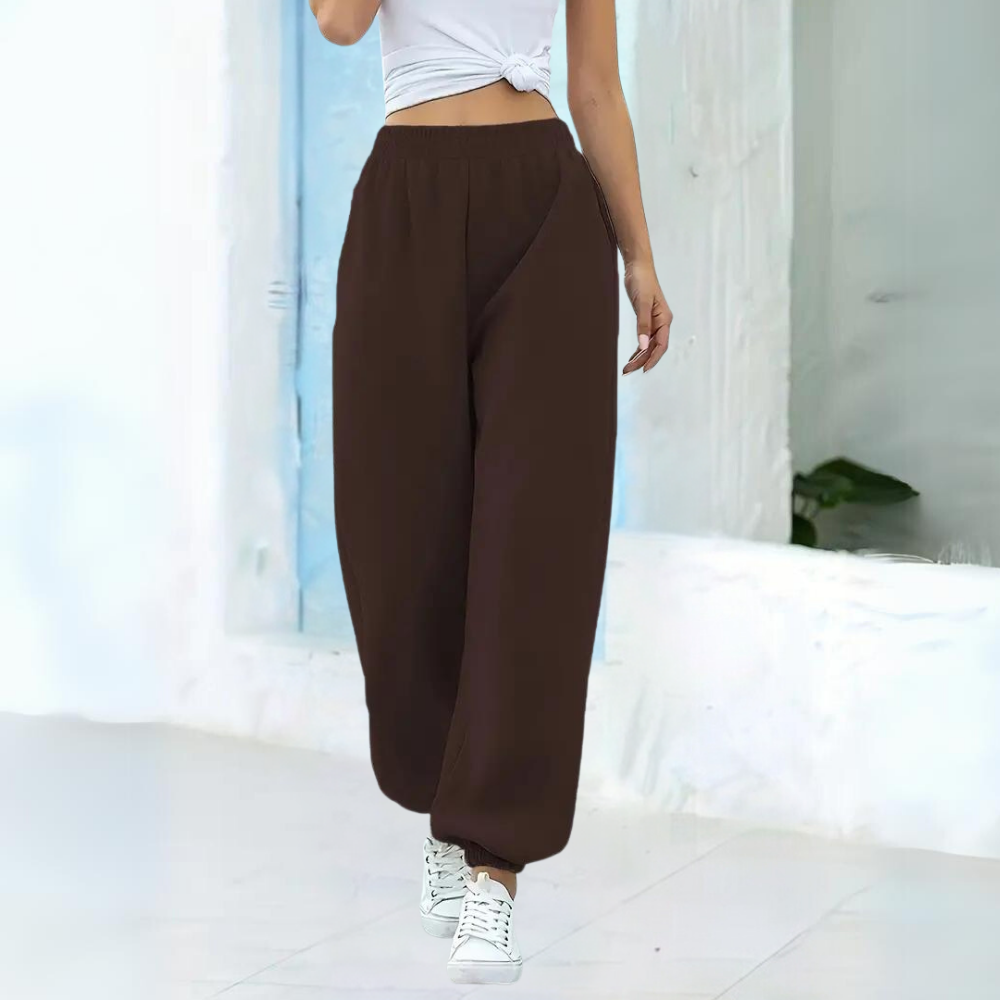Pantaloni Donna Joggers Cotone Vita Alta Vestibilità Larga