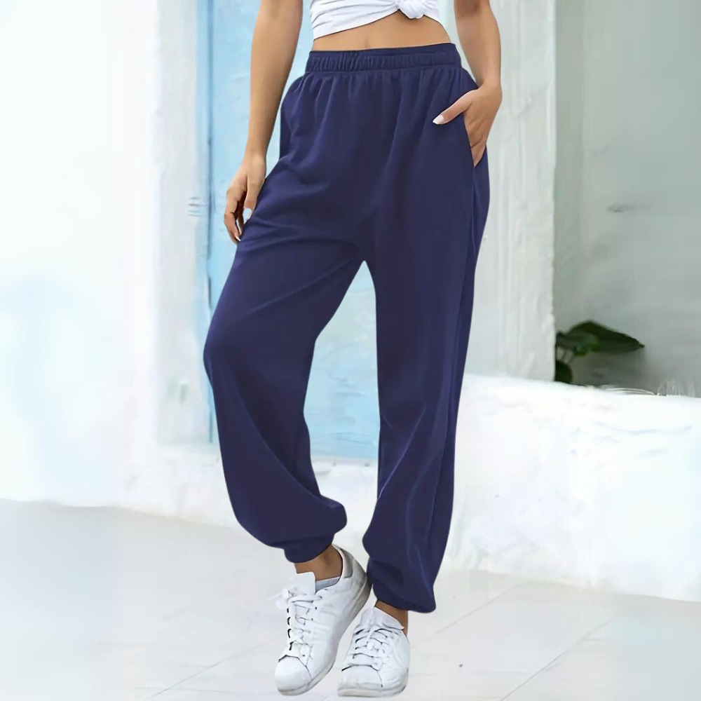 Pantaloni Donna Joggers Cotone Vita Alta Vestibilità Larga