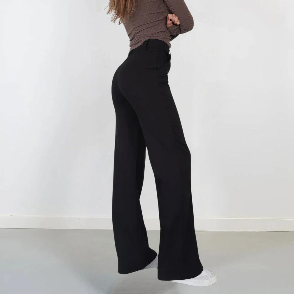 Pantaloni Donna Vita Alta Tessuto Leggero Gamba Larga
