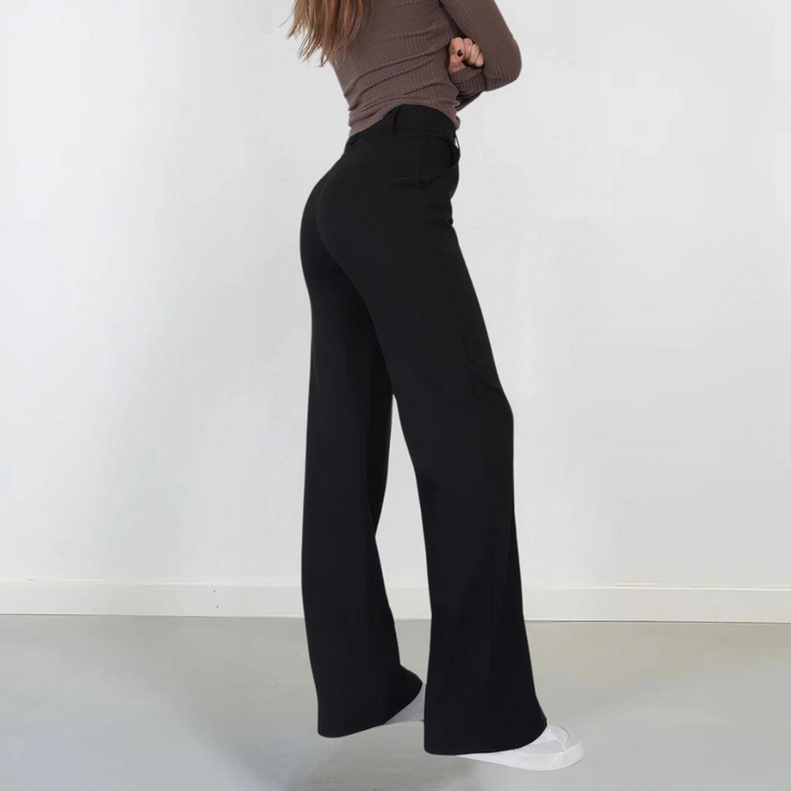 Pantaloni Donna Vita Alta Tessuto Leggero Gamba Larga