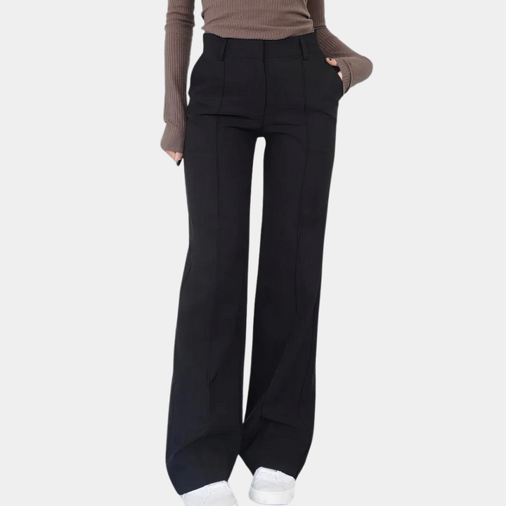 Pantaloni Donna Vita Alta Tessuto Leggero Gamba Larga