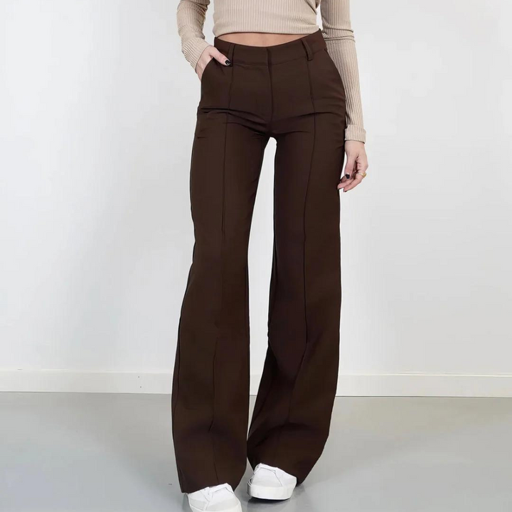 Pantaloni Donna Vita Alta Tessuto Leggero Gamba Larga