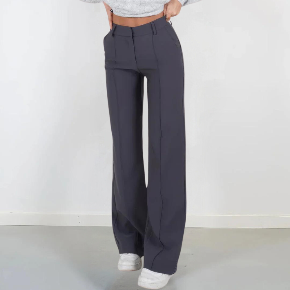 Pantaloni Donna Vita Alta Tessuto Leggero Gamba Larga - Vesarelli