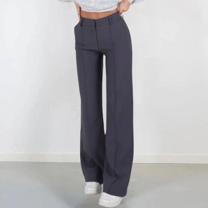 Pantaloni Donna Vita Alta Tessuto Leggero Gamba Larga - Vesarelli