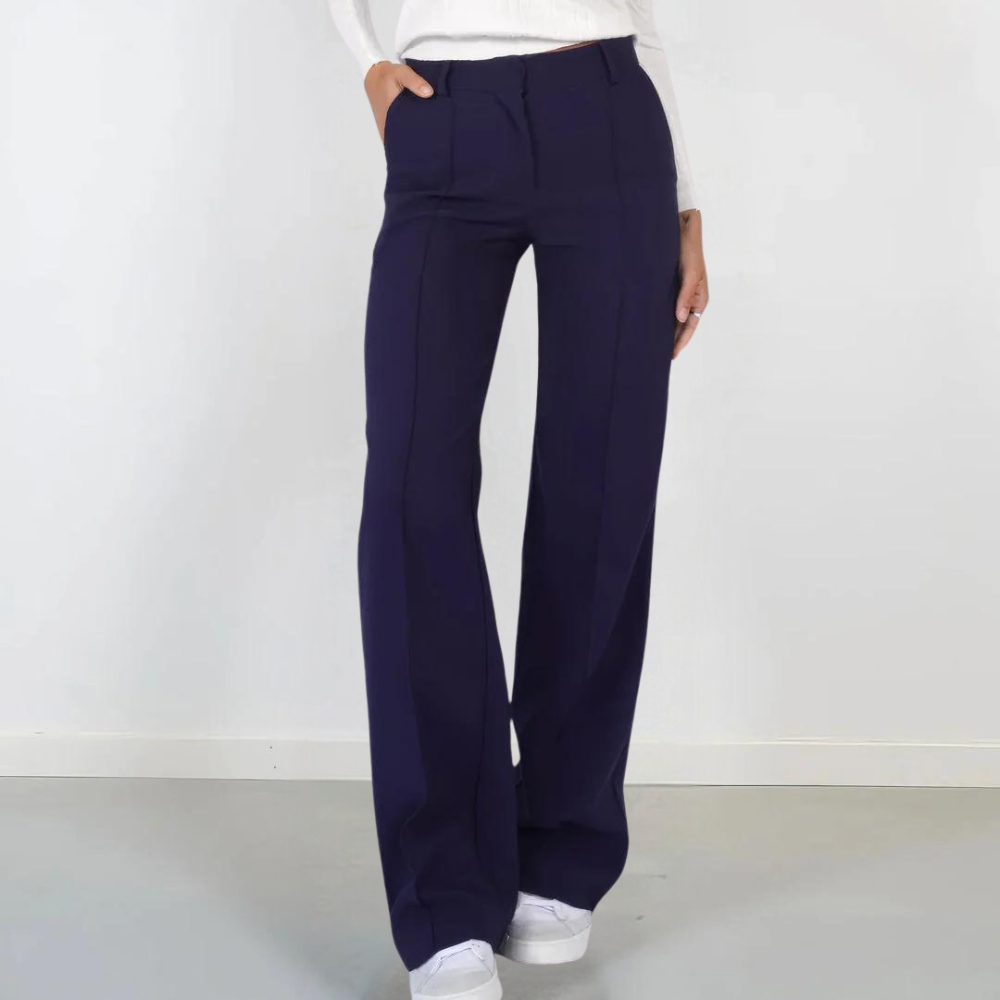 Pantaloni Donna Vita Alta Tessuto Leggero Gamba Larga