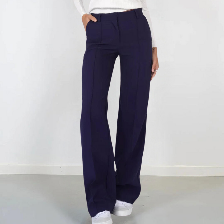 Pantaloni Donna Vita Alta Tessuto Leggero Gamba Larga