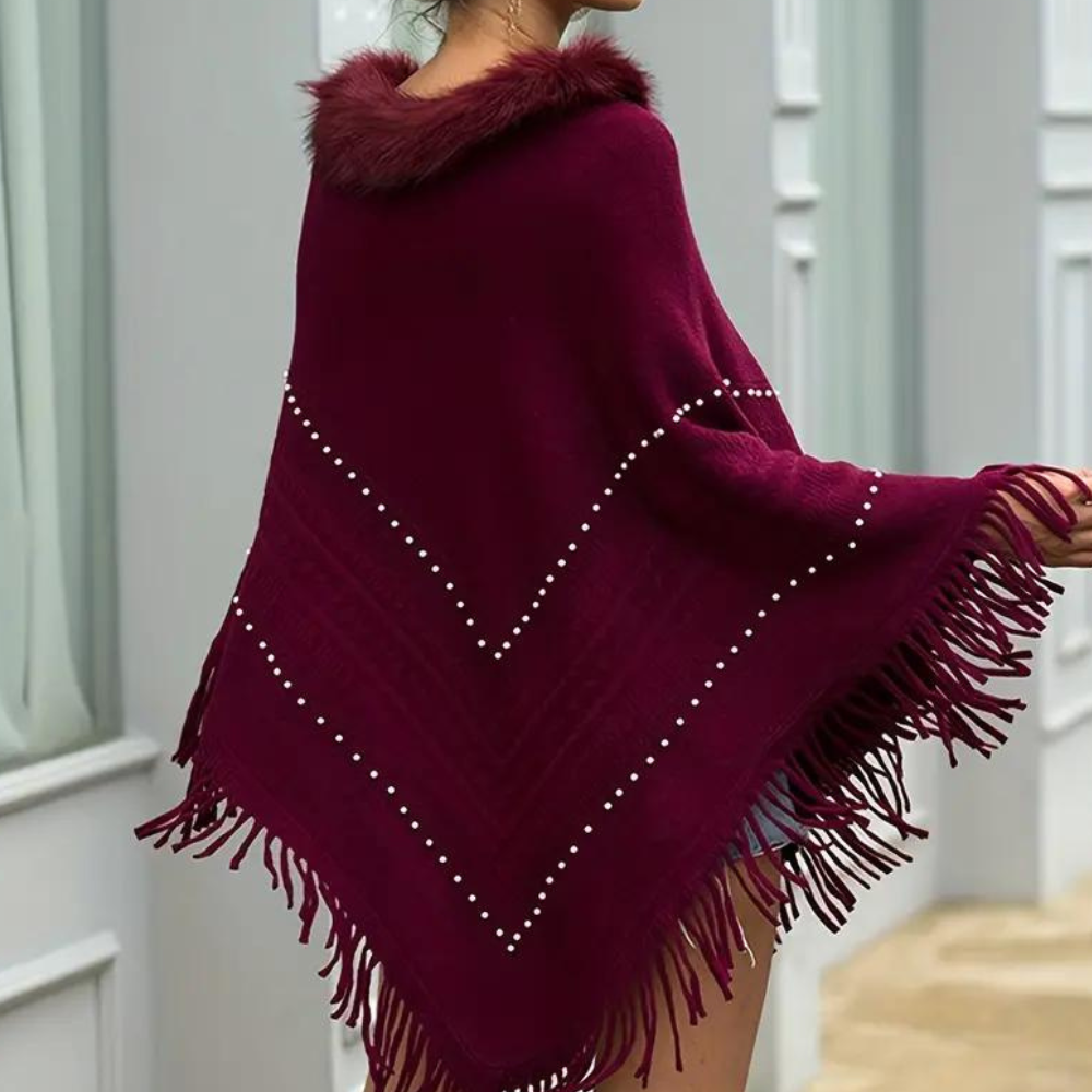 Poncho Donna in Maglia Dettagli Raffinati Elegante