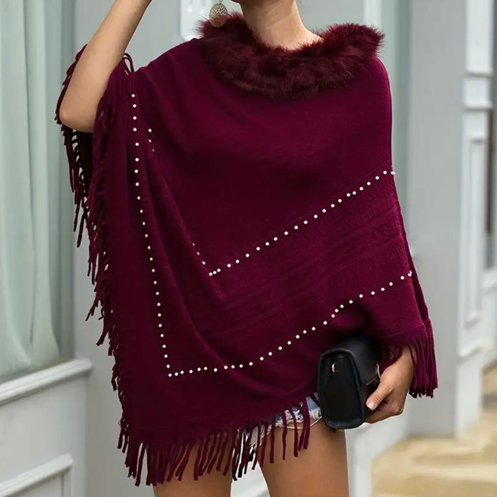 Poncho Donna in Maglia Dettagli Raffinati Elegante - Vesarelli