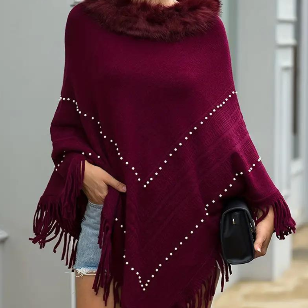 Poncho Donna in Maglia Dettagli Raffinati Elegante