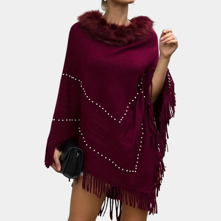 Poncho Donna in Maglia Dettagli Raffinati Elegante